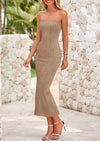 PRETTYGARDEN Womens Summer Maxi Dress Textured Bodycon Tube Off Shoulder Strapless Back Slit Long Party Dresses