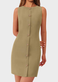 Business Sleeveless Button Down Elegant Work Office Formal Short Dresses