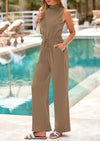 PRETTYGARDEN Jumpsuits Dressy Outfits Casual Sleeveless Mock Neck Wide Leg Pants Rompers