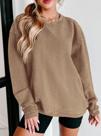 Ribbed Corduroy Crew Neck Long Sleeve Loose Fit Casual Oversized Sweatshirt