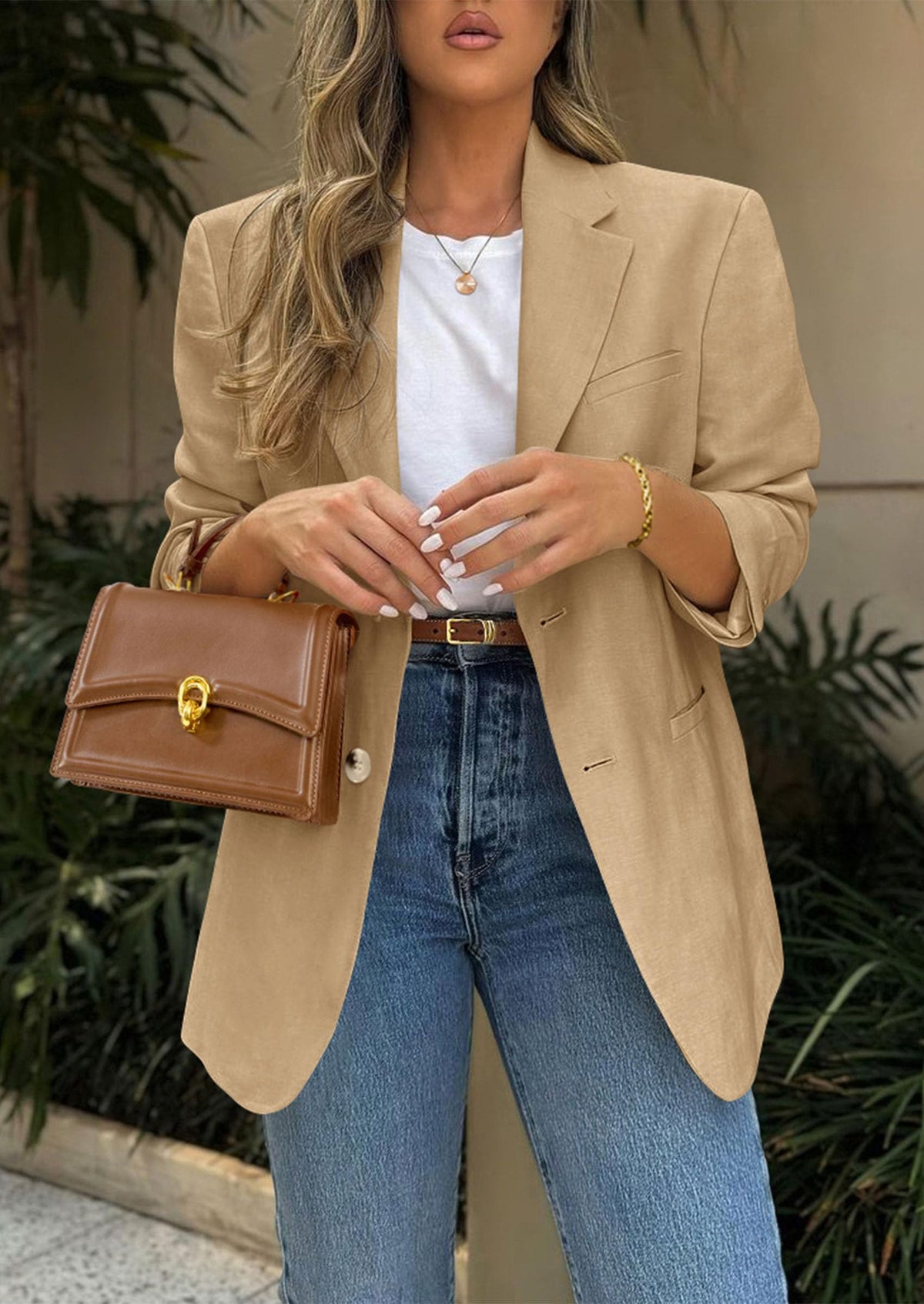 Business Casual Long Sleeve Lapel Open Front Suit Jacket Work Blazer with Pockets