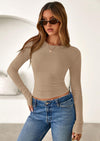 PRETTYGARDEN Womens Summer Fall Long Sleeve Shirts Ribbed Knit Fitted Basic Tee Going Out Tops Underscrub Casual Outfits