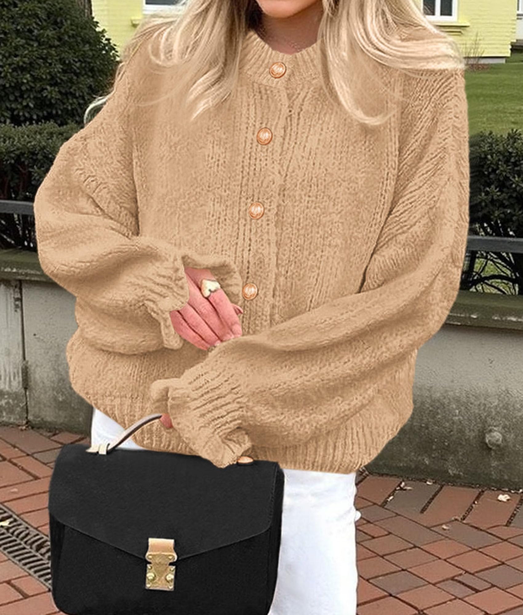 PRETTYGARDEN Womens Cropped Cardigans Trendy PRETTYGARDEN Long Sleeve Cropped Sweaters for Women Ruffle Oversized CardiganRuffle Open Front Chunky Knit Sweater Oversized Button Down Fall Clothes PRETTYGARDEN