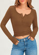 Long Sleeve Henley Ribbed Knit Button Up Slim Fitted Basic Casual T-shirts