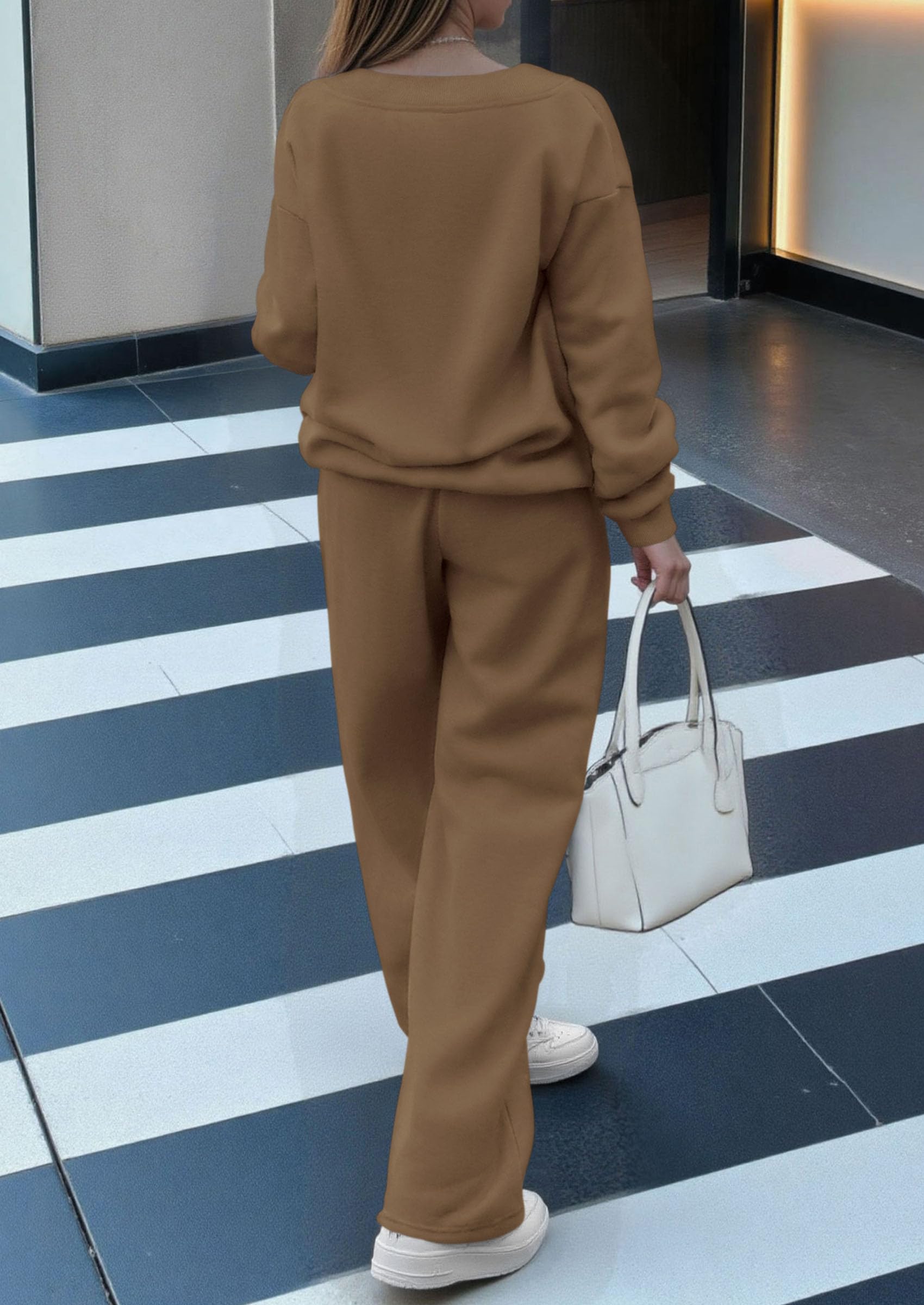PRETTYGARDEN Casual Winter Two Piece Sets for Women V Neck Sweatshirt Loose Wide Leg Pants Tracksuit Knit Fall Outfits