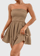 Strapless Tube  Off Shoulder Smocked Ruffle A Line Mini Dress