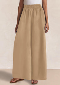 Casual Elastic Waist Loose Flowy Palazzo Pants Trousers with Pockets