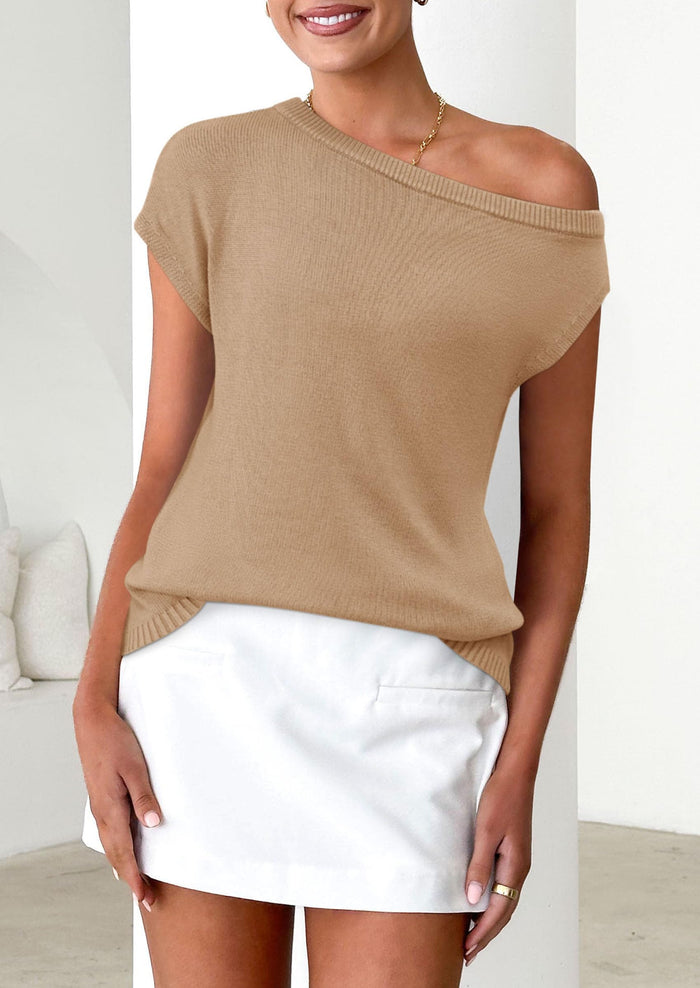 Off The Shoulder Casual Short Sleeve Tunic Lightweight Knit Sweaters