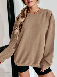 Ribbed Corduroy Crew Neck Long Sleeve Loose Fit Casual Oversized Sweatshirt