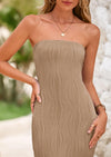 PRETTYGARDEN Womens Summer Maxi Dress Textured Bodycon Tube Off Shoulder Strapless Back Slit Long Party Dresses