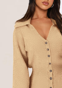 Long Sleeve V Neck Button Down Knit Pullover Sweater Dresses