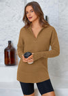 PRETTYGARDEN Womens Long Sleeve Quarter Zip Pullover Sweater Casual Loose V Neck Collared Ribbed Knit Jumper Tops Thumb Hole