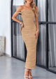 Off The Shoulder Ruched Bodycon Sleeveless Split Maxi Dresses