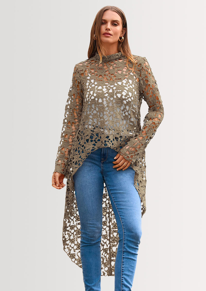 PRETTYGARDEN Women's Long Sleeve Round Neck High Low Asymmetrical Irregular Hem Casual Tops Blouse Shirt Dress