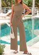 Casual Sleeveless Mock Neck Wide Leg Pants Jumpsuits