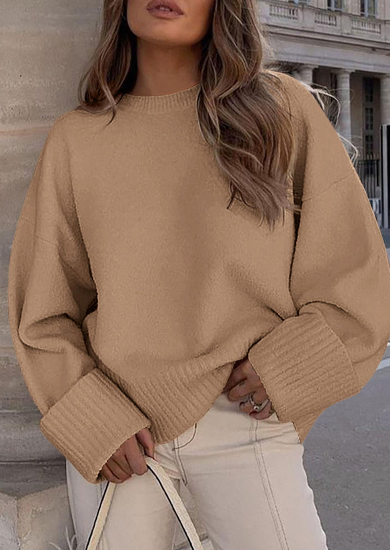 PRETTYGARDEN Women's Fall Oversized Sweaters Casual Crewneck Pullover Long Sleeve Fuzzy Chunky Knit Tops Blouse