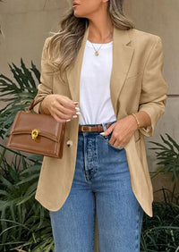 Business Casual Long Sleeve Lapel Open Front Suit Jacket Work Blazer with Pockets