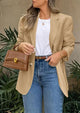 Business Casual Long Sleeve Lapel Open Front Suit Jacket Work Blazer with Pockets
