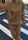 PRETTYGARDEN Casual Winter Two Piece Sets for Women V Neck Sweatshirt Loose Wide Leg Pants Tracksuit Knit Fall Outfits