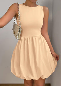 Casual Sleeveless Tank Mini Short Dress Crew Neck Bubble Dress with Pockets