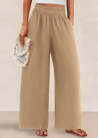 Casual Elastic Waist Loose Flowy Palazzo Pants Trousers with Pockets