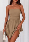 PRETTYGARDEN Women's Summer Strapless Tube Mini Dress Off Shoulder Smocked Ruffle A Line Flowy Short Party Club Dresses