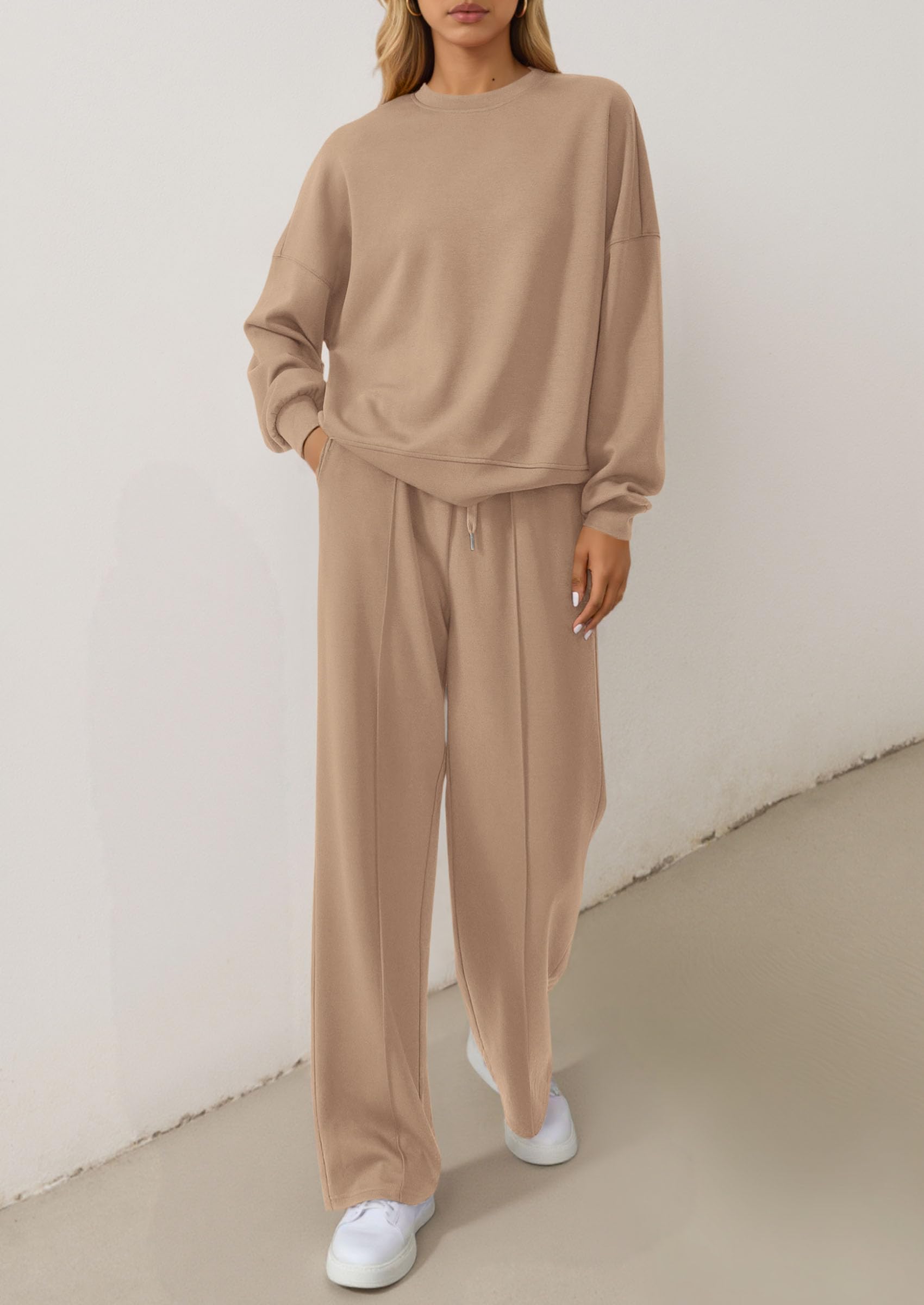PRETTYGARDEN 2 Piece Sets For Women Fall Trendy Long Sleeve Sweatshirt Wide Leg Pants Loungewear Set Matching Sweatsuit