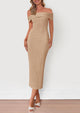 Off The Shoulder Elegant Ribbed Knit Bodycon Wedding Guest Sweater Midi Dresses