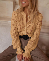 PRETTYGARDEN Women's Dressy Casual Lace Blouse Long Sleeve Button Up Shirts Tops Spring Fall Fashion Clothes