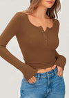 PRETTYGARDEN Women's Summer Long Sleeve Henley T Shirts Ribbed Knit Button Slim Fitted Basic Casual Going Out Fall Tops