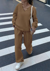 PRETTYGARDEN Casual Winter Two Piece Sets for Women V Neck Sweatshirt Loose Wide Leg Pants Tracksuit Knit Fall Outfits