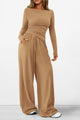 Asymmetrical Long Sleeve T-Shirt Wide Leg Pants Casual 2 Piece Sets