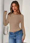 PRETTYGARDEN Womens Summer Fall Long Sleeve Shirts Ribbed Knit Fitted Basic Tee Going Out Tops Underscrub Casual Outfits