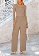 Solid Color Casual Long Sleeve Wide Leg Pants Jumpsuits