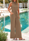 PRETTYGARDEN Jumpsuits Dressy Outfits Casual Sleeveless Mock Neck Wide Leg Pants Rompers
