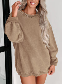 Ribbed Corduroy Crew Neck Long Sleeve Loose Fit Casual Oversized Sweatshirt