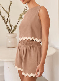 Beach Vacation Cropped Tank Top High Waist Shorts Two Piece Set