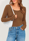 PRETTYGARDEN Women's Summer Long Sleeve Henley T Shirts Ribbed Knit Button Slim Fitted Basic Casual Going Out Fall Tops