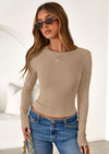 PRETTYGARDEN Womens Summer Fall Long Sleeve Shirts Ribbed Knit Fitted Basic Tee Going Out Tops Underscrub Casual Outfits