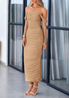 PRETTYGARDEN Womens Off The Shoulder Dress Ruched Bodycon Sleeveless Split Cocktail Party Maxi Dresses