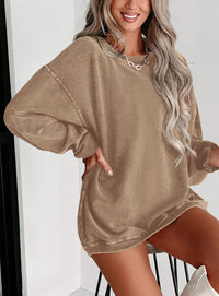 Ribbed Corduroy Crew Neck Long Sleeve Loose Fit Casual Oversized Sweatshirt