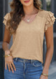 Casual Ruffle Short Sleeve V Neck T-shirts