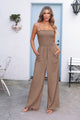 Linen Smocked Spaghetti Strap Pockets Wide Leg Jumpsuits