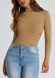 Y2K Long Sleeve Mock Neck Ruched Slim Fitted Casual Blouses