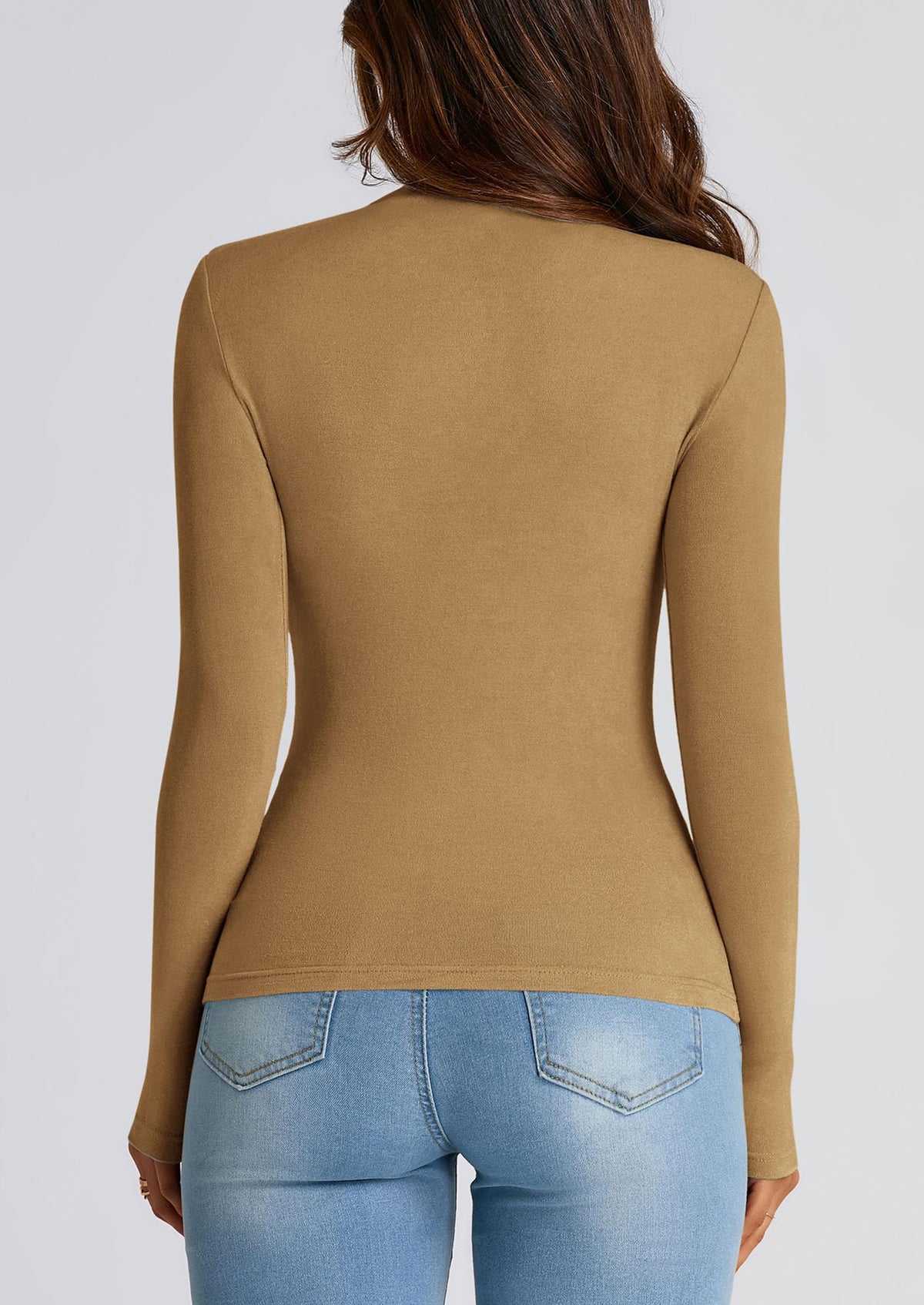 Y2K Long Sleeve Mock Neck Ruched Slim Fitted Casual Blouses