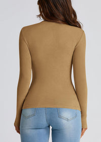 Y2K Long Sleeve Mock Neck Ruched Slim Fitted Casual Blouses
