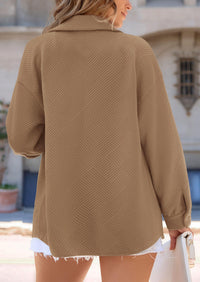 Button Down Collared Long Sleeve Textured Casual Shacket Jackets