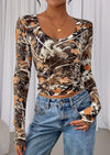 PRETTYGARDEN Womens Long Sleeve T Shirts Fall Trendy Deep V Neck Slim Fit Basic Crop Tops Casual Going Out Top