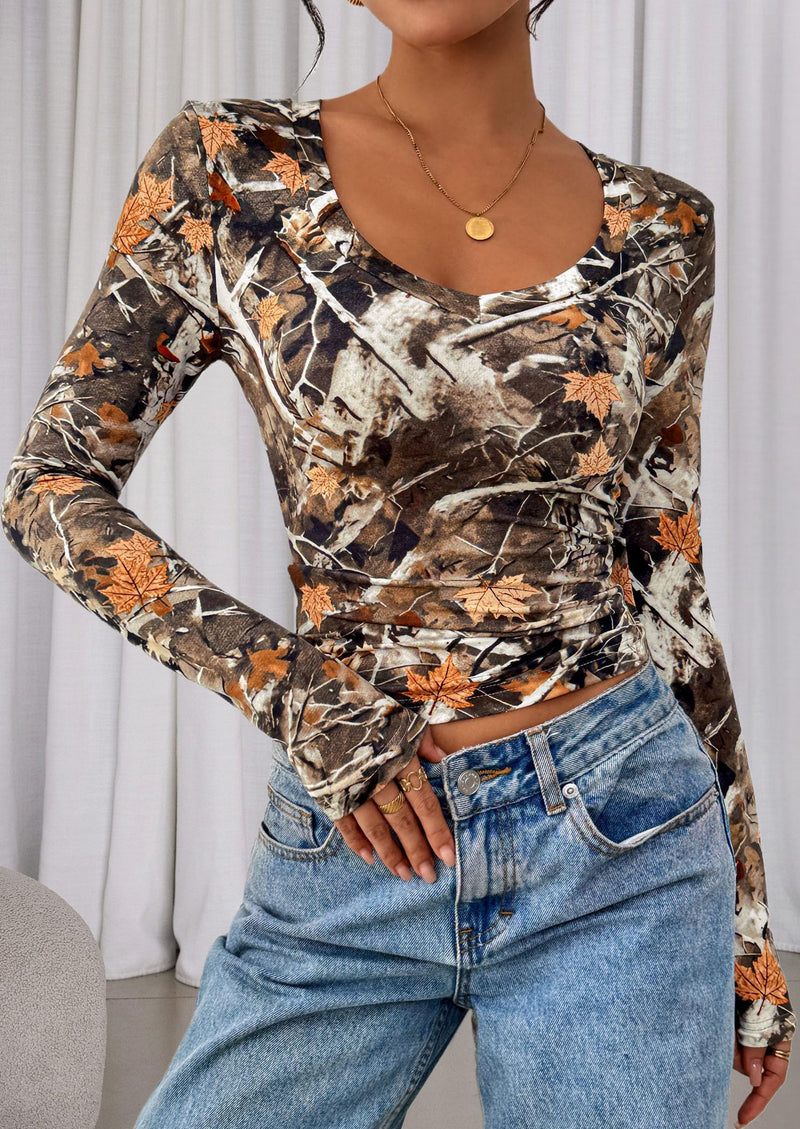 PRETTYGARDEN Womens Long Sleeve T Shirts Fall Trendy Deep V Neck Slim Fit Basic Crop Tops Casual Going Out Top