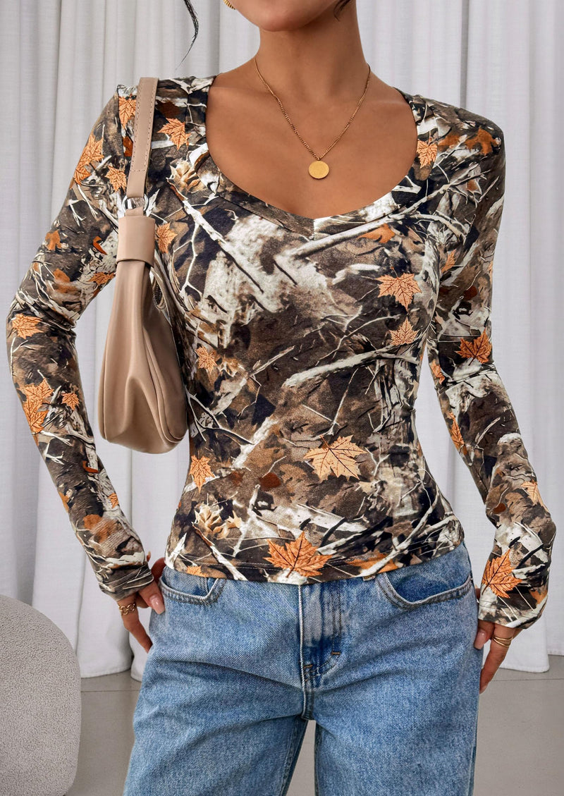 PRETTYGARDEN Womens Long Sleeve T Shirts Fall Trendy Deep V Neck Slim Fit Basic Crop Tops Casual Going Out Top